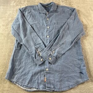Tommy‎ Bahama Relax Shirt Mens Large Blue Linen Resort Preppy Vacation Luxury